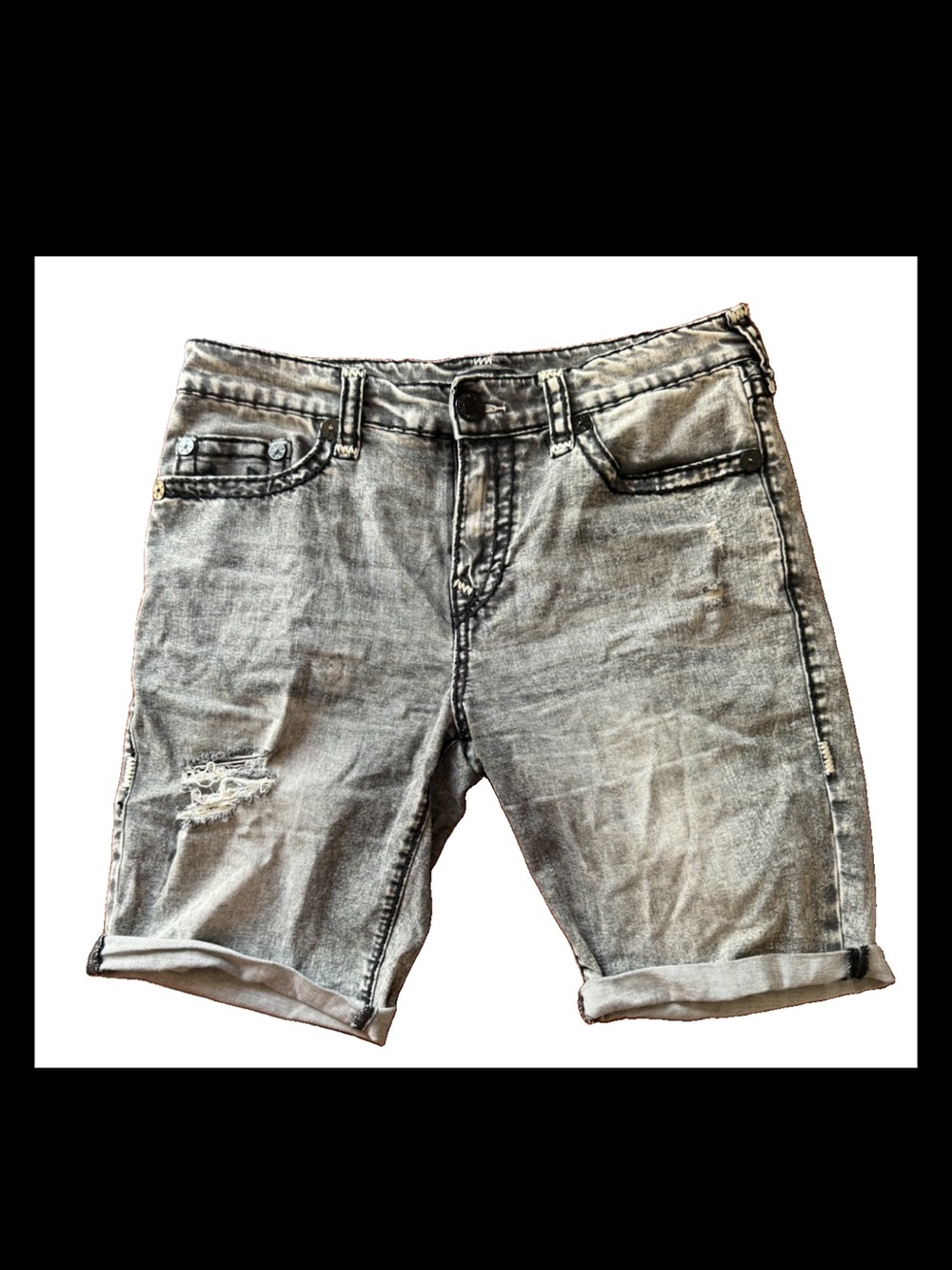 True Religion Ricky Relaxed Straight Jean Women’s Black Wash Size 34 Shorts hi
